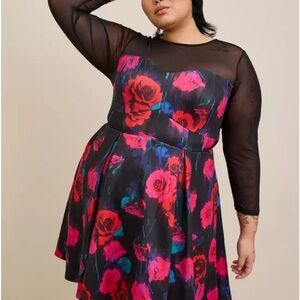 Torrid Pink Fit and Flare Long Sleeve Dress